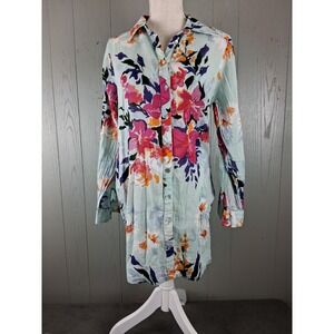 Soft Surroundings‎ Tunic Top Womens Small Floral Long Button Up Lightweight Boho